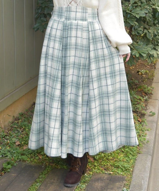 Brushed Check Pattern Long Skirt