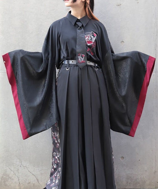 Hanafuda Embroidery Japanese Sleeve Shirt